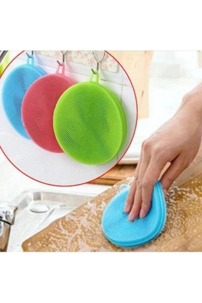 Silikon Yuvarlak Bulaşık Yıkama Fırçası Çok Amaçlı Silikon Fırça Tükenmeyen 2li - Resim 5