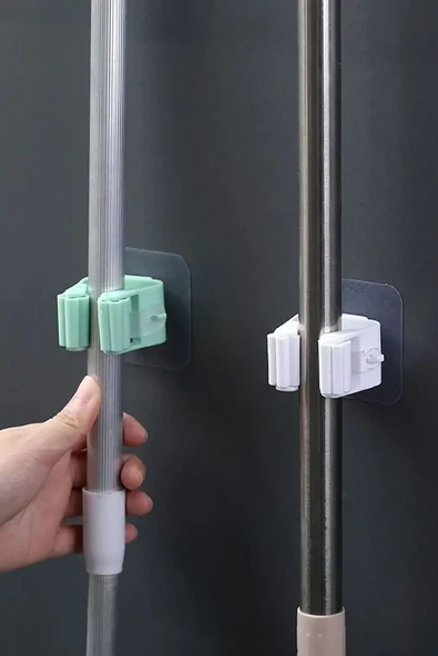 SVRM Yapışkanlı Pratik Mop Fırça Tutucu 4 Adet Poratif Banyo, Mutfak Askısı - Resim 5