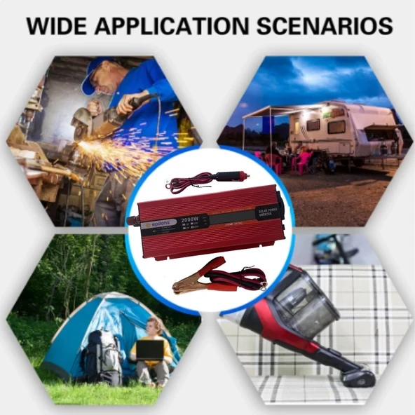 Epilons 12v 2000w Modifiye Sınus İnverter 220v Dijital Göstergeli- Taşınabilir Güç Kaynağı - Resim 2