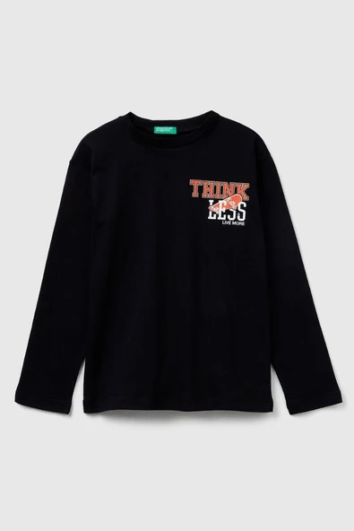 United Colors of Benetton Erkek Çocuk 3JERC10QO-25K  Uzun Kol Tshirt Siyah ürün görseli 1