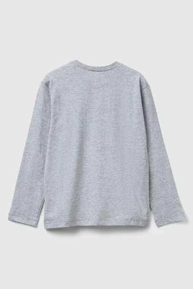United Colors of Benetton Erkek Çocuk 3JERC10QO-25K  Uzun Kol Tshirt Gri Melanj - Resim 2