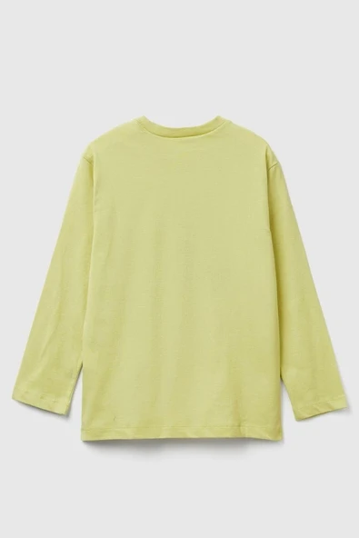 United Colors of Benetton Erkek Çocuk 3JERC10QO-25K  Uzun Kol Tshirt Sarı - Resim 2