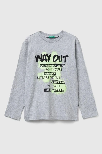 United Colors of Benetton Erkek Çocuk 3JERC10QO-25K  Uzun Kol Tshirt Gri Melanj ürün görseli 1