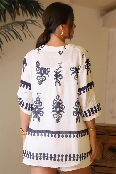 HAKİM YAKA EKRU KADIN GÖMLEK 226-2Y4 - Resim 5