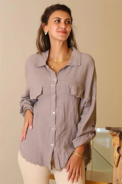 SIRTI PUL DETAYLI VİZON KADIN CEKET  30330-2Y5 ürün görseli