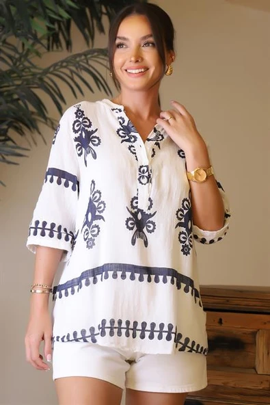 HAKİM YAKA EKRU KADIN GÖMLEK 226-2Y4 ürün görseli