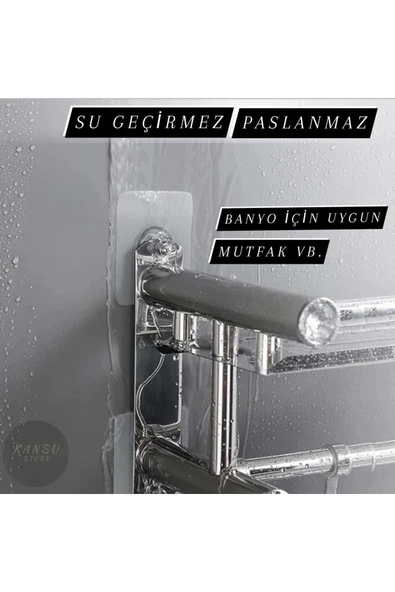 4 Adet Ultra Güçlü Vantuzlu Askı Çerçeve Askısı Vidalı Kanca Yapışkanlı Dayanıklı Şeffaf Raf Tutucu - Resim 2