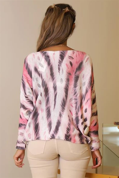 GENİŞ YAKA MERSERİZE FUŞYA KADIN BLUZ  9060-2Y5 - 4