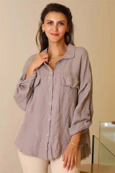 SIRTI PUL DETAYLI VİZON KADIN CEKET  30330-2Y5 - Resim 3