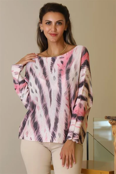 GENİŞ YAKA MERSERİZE FUŞYA KADIN BLUZ  9060-2Y5 - 2