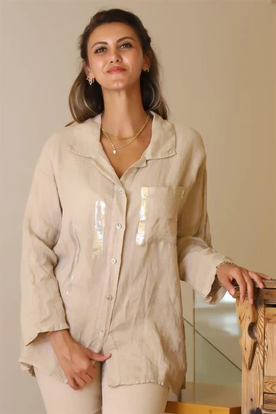 UZUN KOLLU CEPLİ KADIN BLUZ  13869-2Y5 - Resim 2