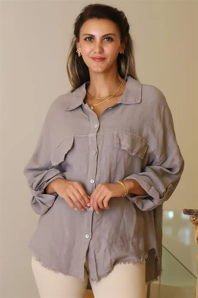 SIRTI PUL DETAYLI VİZON KADIN CEKET  30330-2Y5 - Resim 2