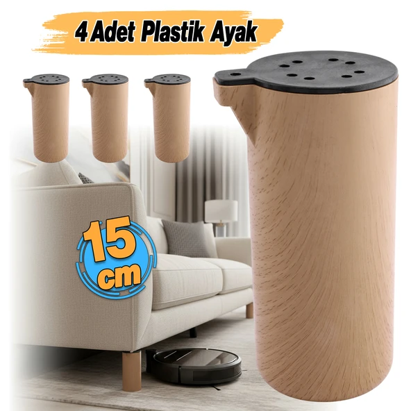 (4 Adet) Plastik Terra Kubik Kayın Beji 15 cm Mobilya Kanepe Koltuk Baza Yükseltme Ayağı Ayakları - Resim 2