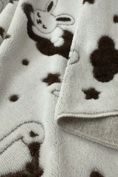 Bunny Peluş Bulut Bebek Battaniyesi - ZT600 Kahverengi-Beyaz - 3