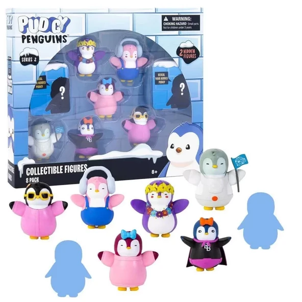 Pudgy Penguins 8'li Figür Seti S2 Bayrak Tutan Penguenli Set - Resim 3