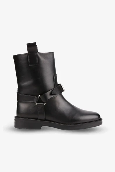 Stato - Siyah Hakiki Deri Fermuarlı Kadın Postal Bot - Resim 3