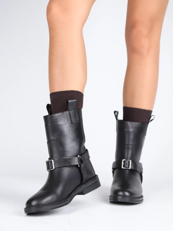 Stato - Siyah Hakiki Deri Fermuarlı Kadın Postal Bot ürün görseli 1