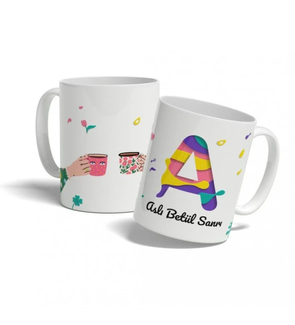 Kişiye Özel Renkli İsim ve Harf Baskılı Kupa - 2