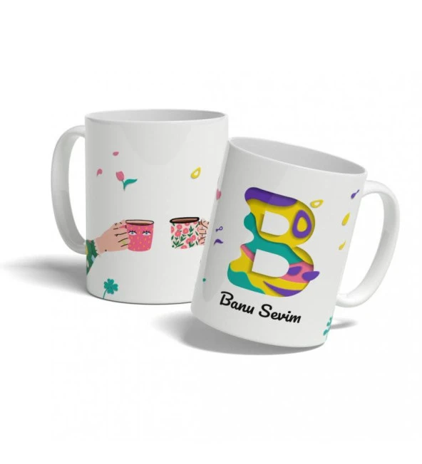 Kişiye Özel Renkli İsim ve Harf Baskılı Kupa - 4