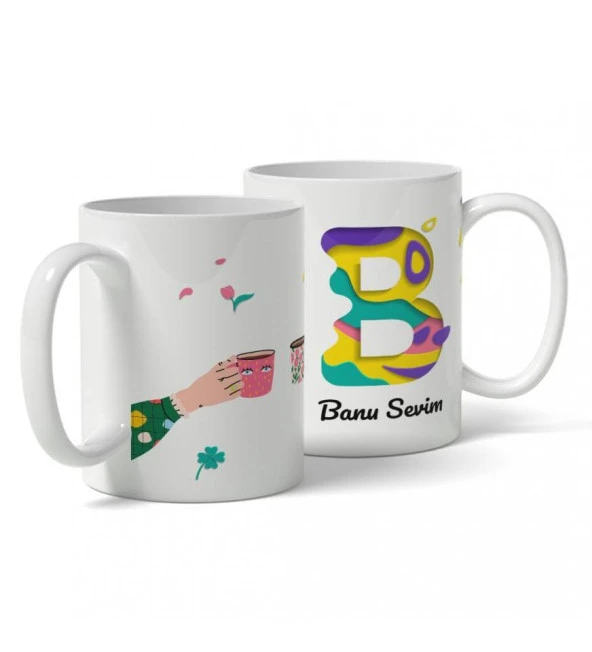 Kişiye Özel Renkli İsim ve Harf Baskılı Kupa - 5