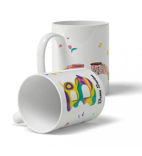 Kişiye Özel Renkli İsim ve Harf Baskılı Kupa - 6