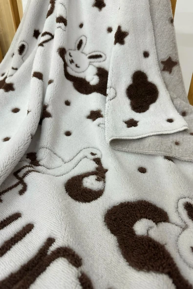 Bunny Peluş Bulut Bebek Battaniyesi - ZT600 Kahverengi-Beyaz - 5