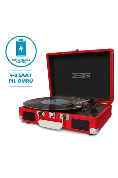 T310CH Şarj Özellikli Plak Çalar 33-45-78 Devir Kırmızı Renk Tek Ebat Beden - 2