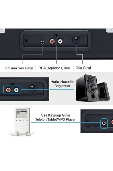 T310CH Şarj Özellikli Plak Çalar 33-45-78 Devir Siyah Renk Tek Ebat Beden - 3