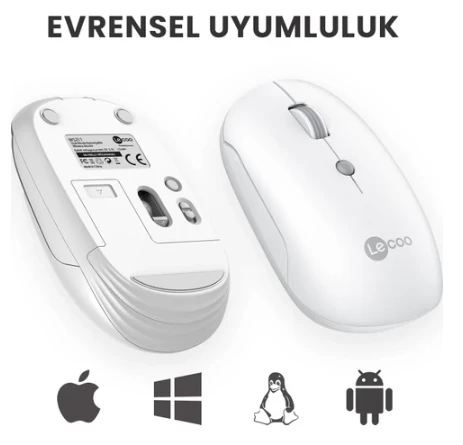 Lenovo lecoo WS211 Beyaz Şarjlı Sessiz Ergonomik Optik Kablosuz Mouse - Resim 5
