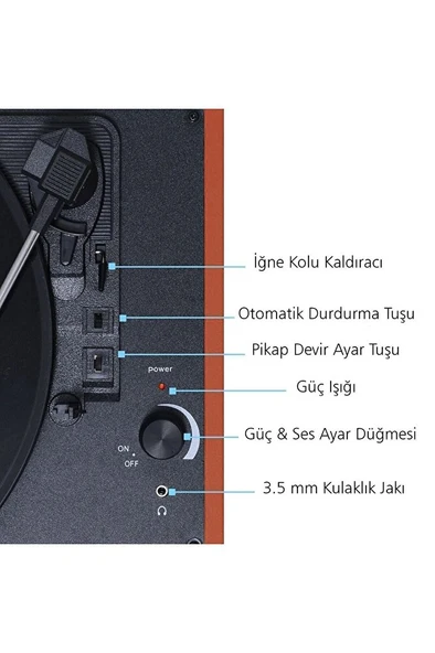 T310CH Şarj Özellikli Plak Çalar 33-45-78 Devir Kahverengi Renk Tek Ebat Beden - 3