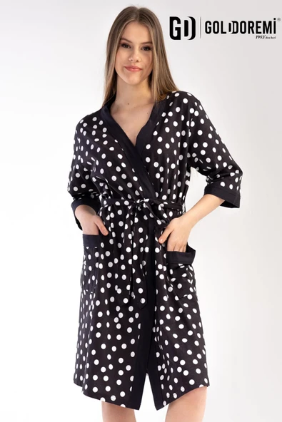 Gd Goldoremi 1081 Kadın %100 Pamuklu Yarım Kollu Cepli Tek Sabahlık - 2