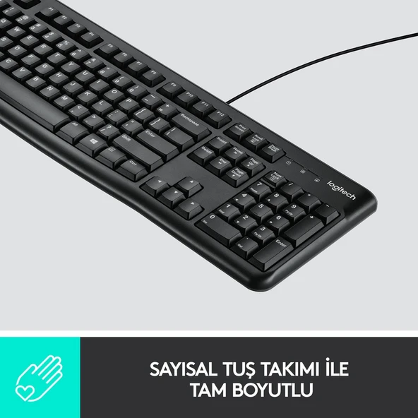 Logitech MK120 USB Kablolu Tam Boyutlu Türkçe Klavye Mouse Seti - Siyah - Resim 5
