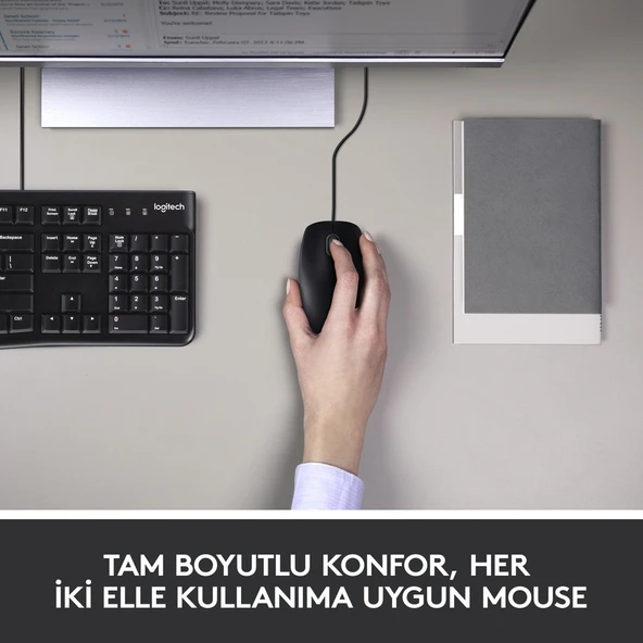 Logitech MK120 USB Kablolu Tam Boyutlu Türkçe Klavye Mouse Seti - Siyah - Resim 7