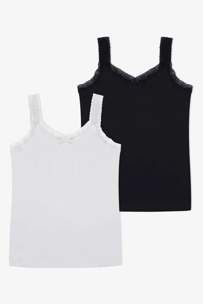 Kadın Pamuklu 2’li Kol Yaka Dantelli Geniş Askılı Atlet ürün görseli