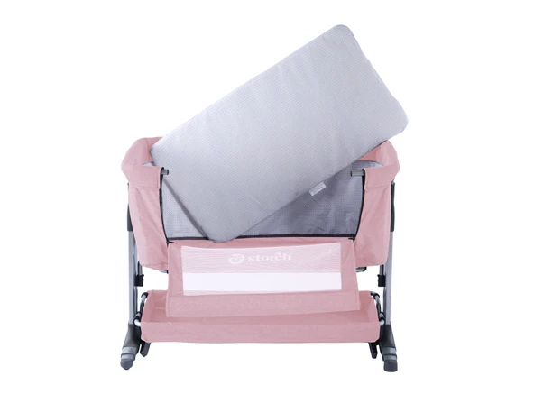 Baby Storch - Sallanabilir Anne Yanı Portatif Beşik Pembe - Yükseklik Ayarlı, Cibinlik Ve Tekerlekli