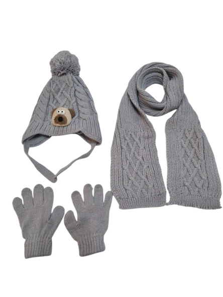 Kitti 1-4 Yaş Erkek Bebek & Çocuk Atkı Bere Eldiven 3'lü Takım - Resim 2