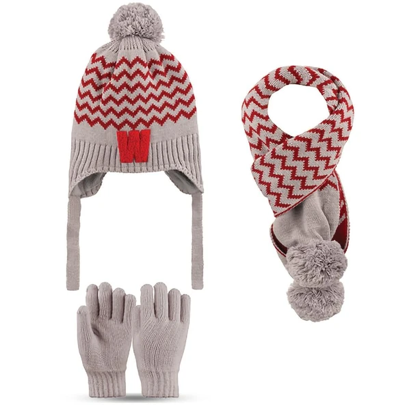 Kitti 4-8 Yaş Erkek Çocuk Atkı Bere Eldiven 3'lü Takım - Resim 2