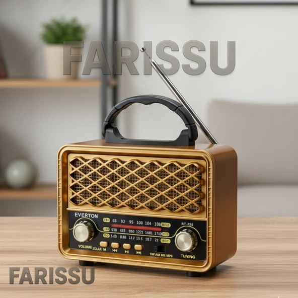 EVERTON RT-735 Retro Tasarım Güneş Enerjili Bluetooth USB/TF MP3 FM/AM/SW Radyo - 2