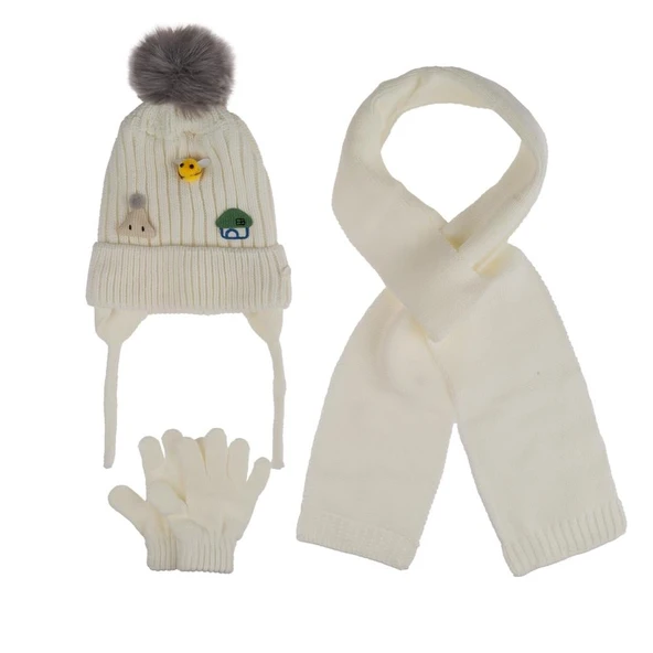 Kitti 1-4 Yaş Kız Bebek & Çocuk Atkı Bere Eldiven 3'lü Takım - Resim 2