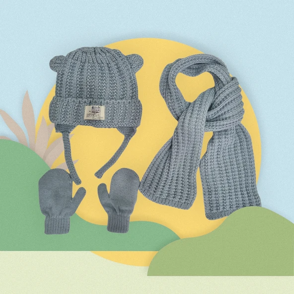 Kitti 0-18 Ay Erkek Bebek Atkı Bere Eldiven 3'lü Takım - Resim 2