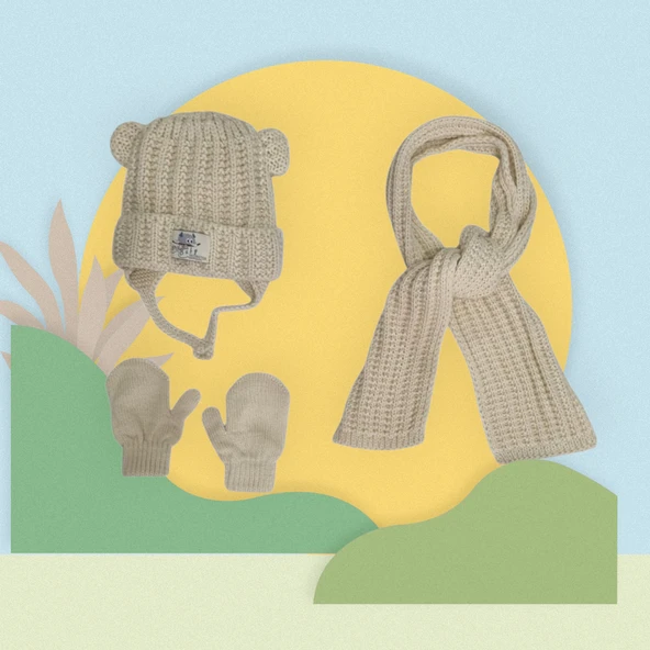 Kitti 0-18 Ay Erkek Bebek Atkı Bere Eldiven 3'lü Takım ürün görseli 1