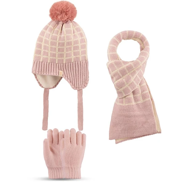 Kitti 4-8 Yaş Kız Çocuk Atkı Bere Eldiven 3'lü Takım - Resim 3