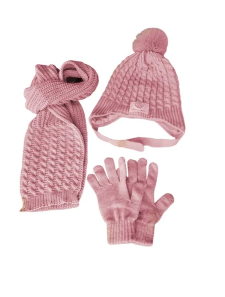 Kitti 4-8 Yaş Kız Çocuk Atkı Bere Eldiven 3'lü Takım - Resim 4