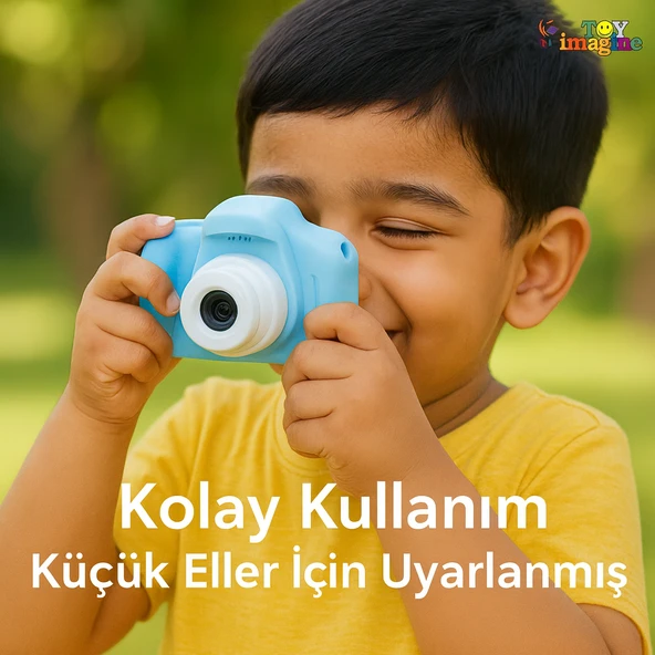 Çocuk Fotoğraf Makinesi  HD Ekranlı, Şarjlı, Hediye Kablo ve Askı Dahil Hediye Setli MAVİ - 3