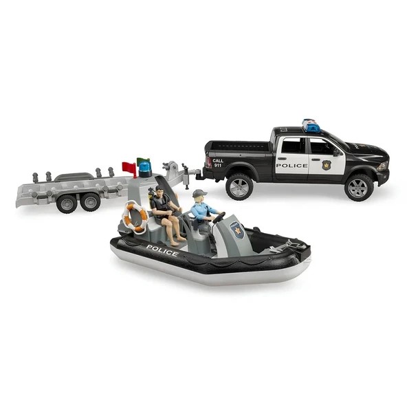 Bruder Ram 2500 Polis Aracı,Römork,Zodyak, 2 Figür ve Aksesuarlar - Resim 4