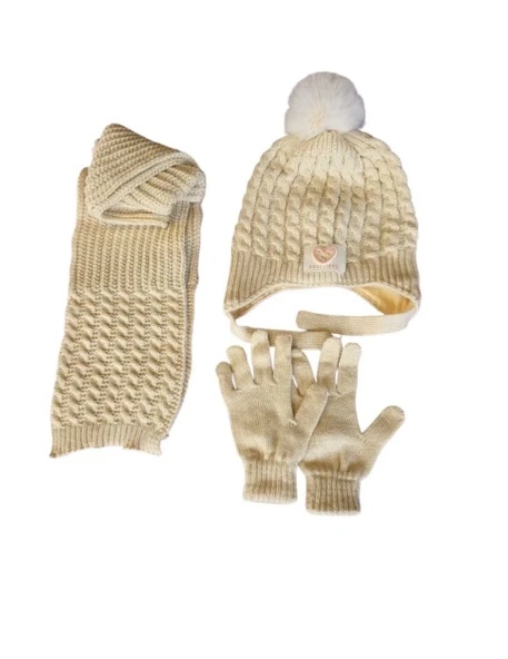 Kitti 4-8 Yaş Kız Çocuk Atkı Bere Eldiven 3'lü Takım - Resim 3