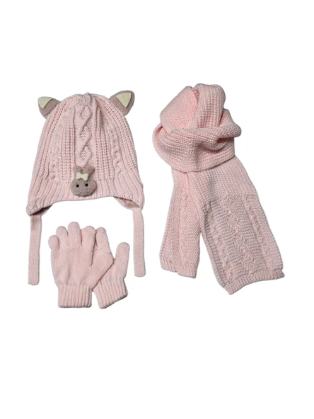 Kitti 1-4 Yaş Kız Bebek & Çocuk  Atkı Bere Eldiven 3'lü Takım - Resim 3