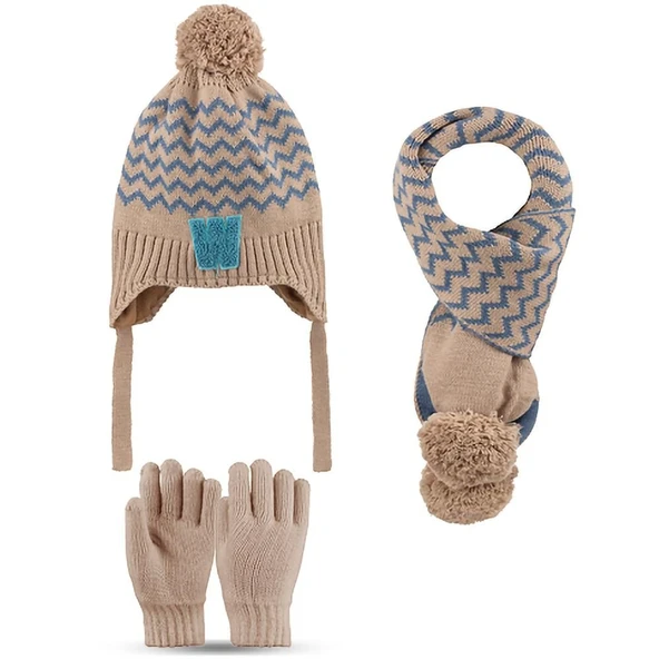 Kitti 4-8 Yaş Erkek Çocuk Atkı Bere Eldiven 3'lü Takım - Resim 3