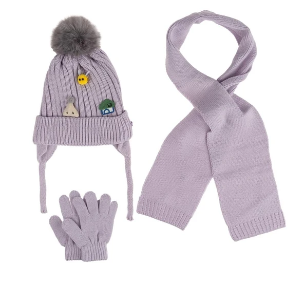 Kitti 1-4 Yaş Kız Bebek & Çocuk Atkı Bere Eldiven 3'lü Takım - Resim 5