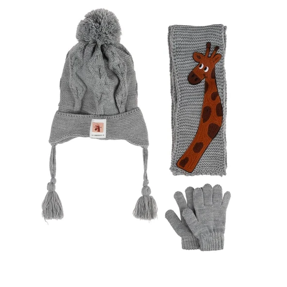 Kitti 1-4 Yaş Erkek Bebek & Çocuk Atkı Bere Eldiven 3'lü Takım - Resim 3